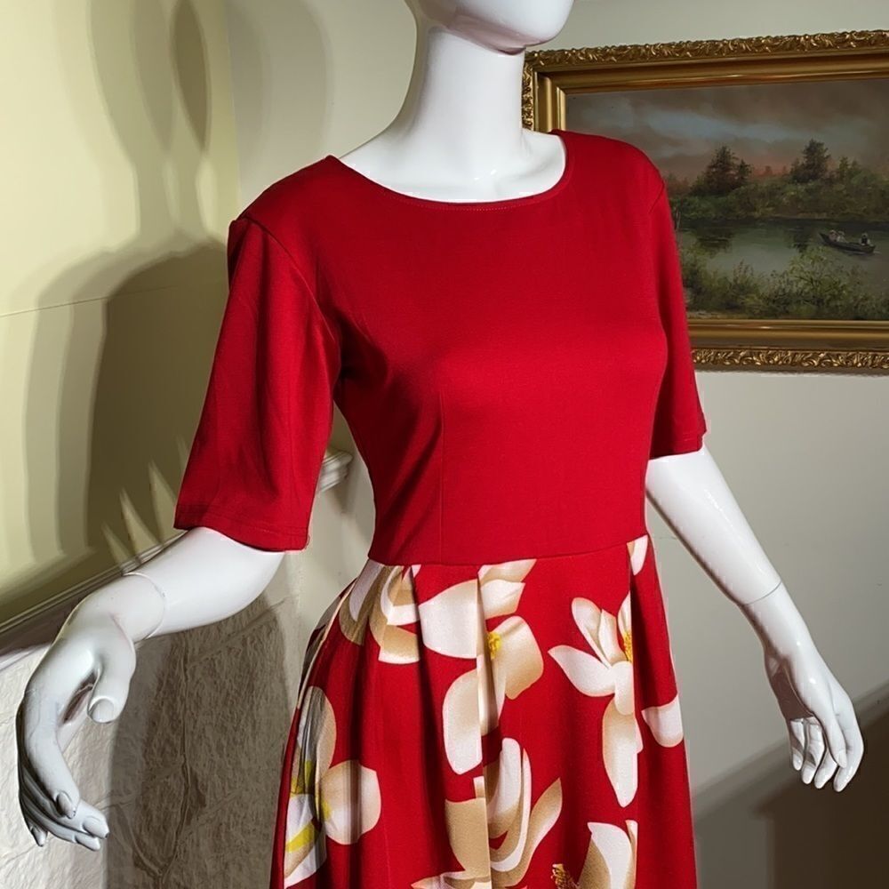 NWT Red Floral Fit & Flair Dress - Picture 5 of 15